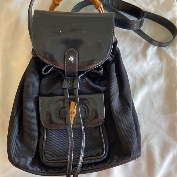 Gucci tassel oval mini backpack bambu Black impressive condition original dustba main image 9